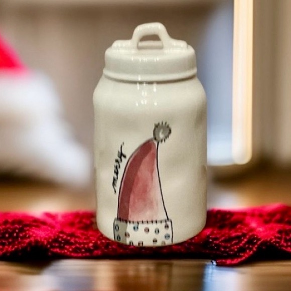 Rae Dunn OG Merry Santa Hat Watercolor Christmas Canister - Picture 1 of 6